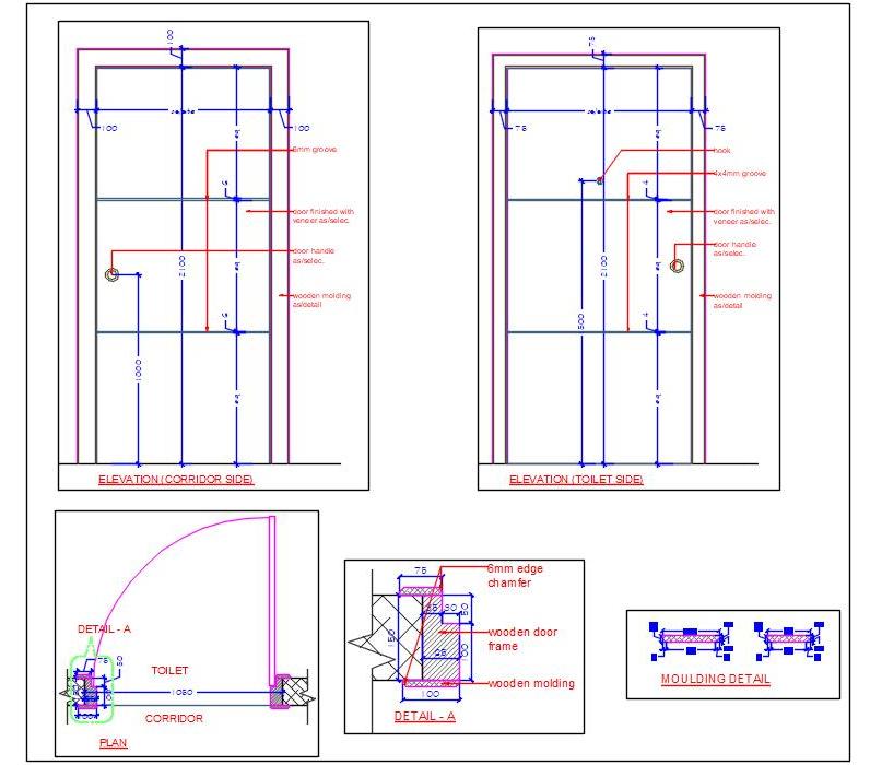 Veneer Finish Flush Door Free CAD Drawing